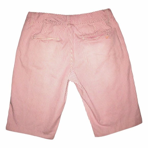 Read Vintage American Eagle Bermuda Shorts Womens 4 Pink White Striped Pockets - Picture 6 of 8